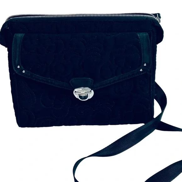 Vera Bradley Front Envelope Closure Cross Body Bag Black Quilted - Picture 1 of 11